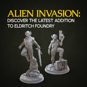 two funky aliens, one flying with a LIGHTSABER (vzhoom) and another on a broken tv screen brandishing a WICKED AWESOME gun